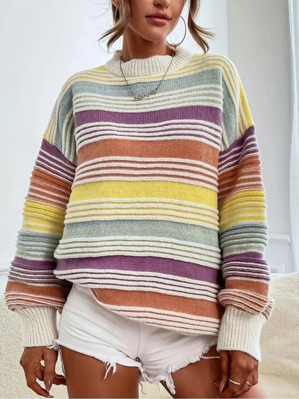 Striped Pastel Crewneck Sweater - Multicolor